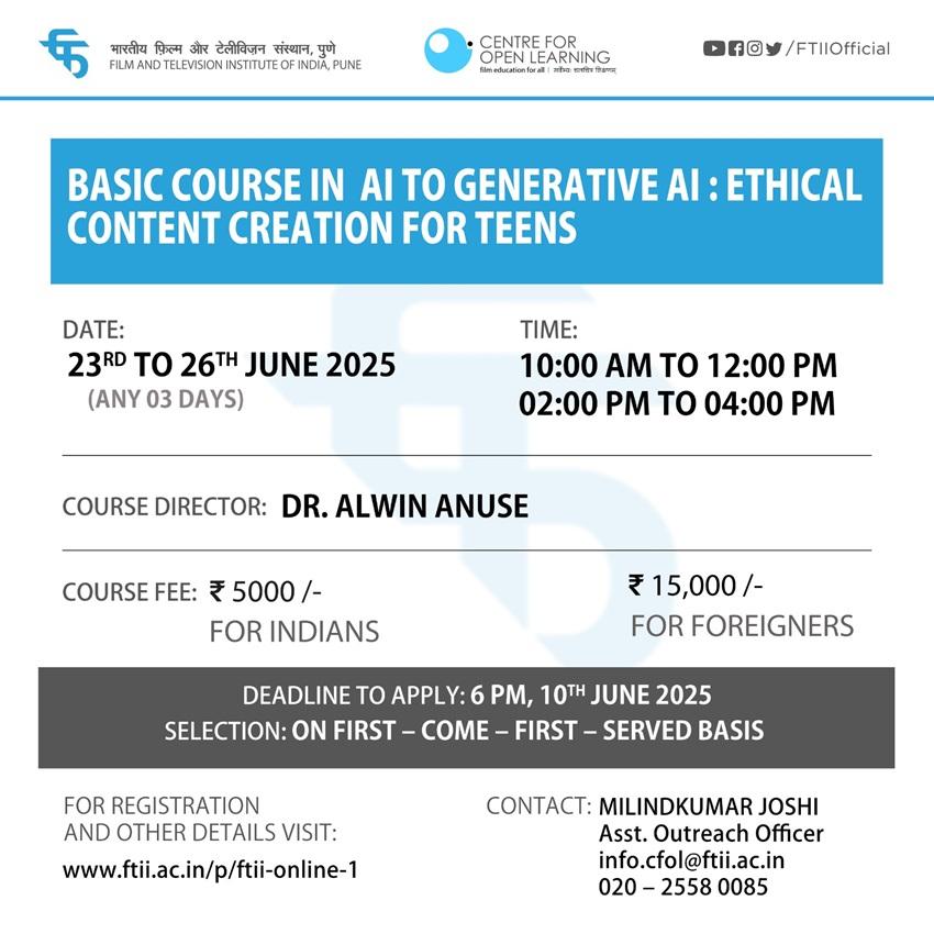Basic Course in AI to generative AI: Ethical Content Creation for Teens ( 23 - 26 June 2025) - Online